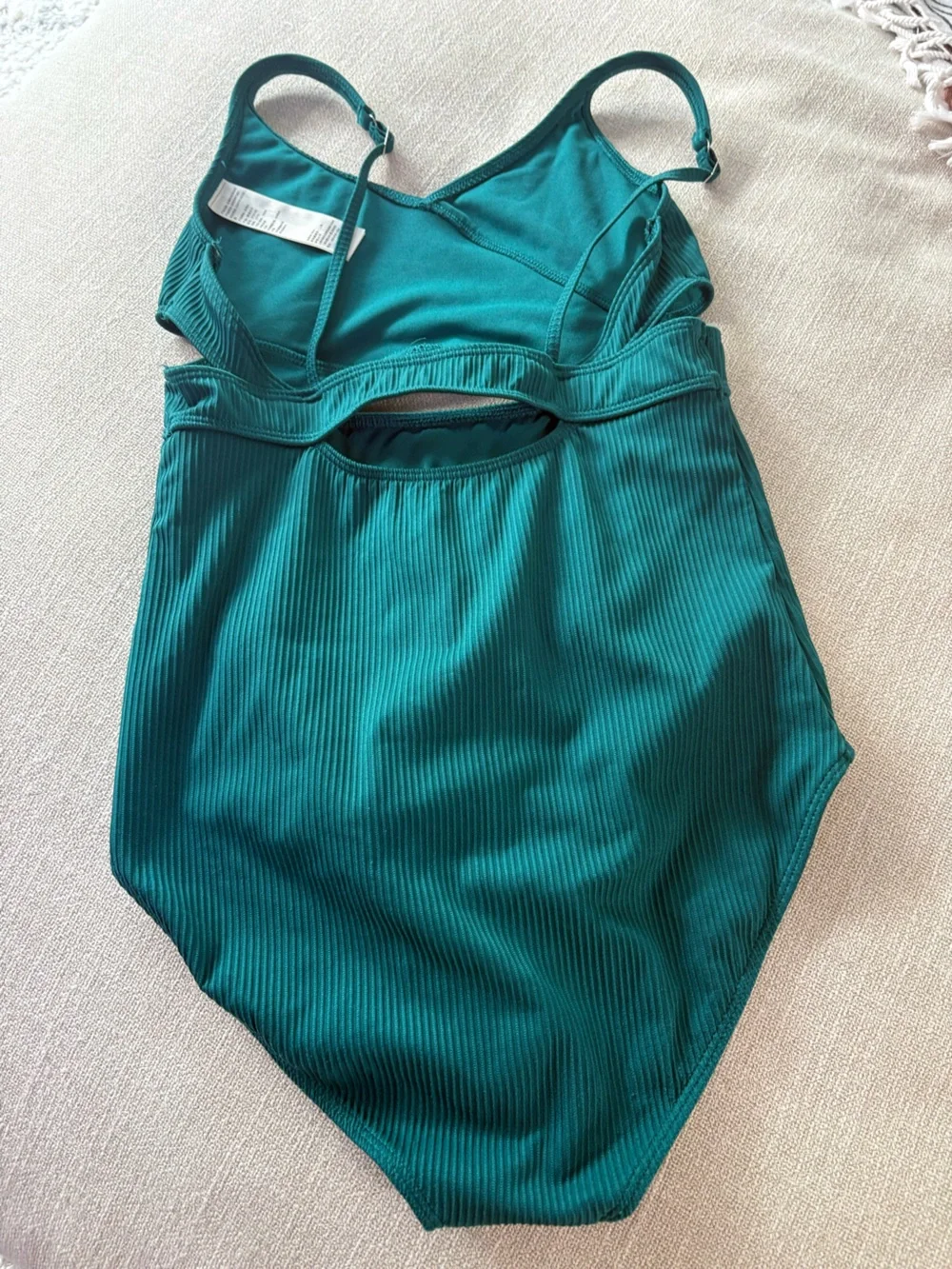 Teal Ribbed One-Piece Swimsuit Girls 17/18